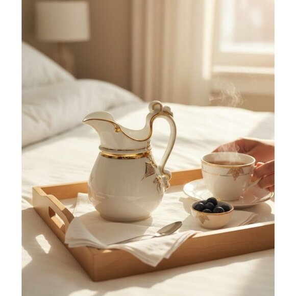 French H& C Haviland Limoges White Porcelain Milk Pitcher With Gold Accents - Picture 5 of 8